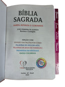 Bíblia Sagrada Letra Hipergigante PPM Capa Dura Flor Rosa Feminina Com Harpa e Abas Adesivas ARC