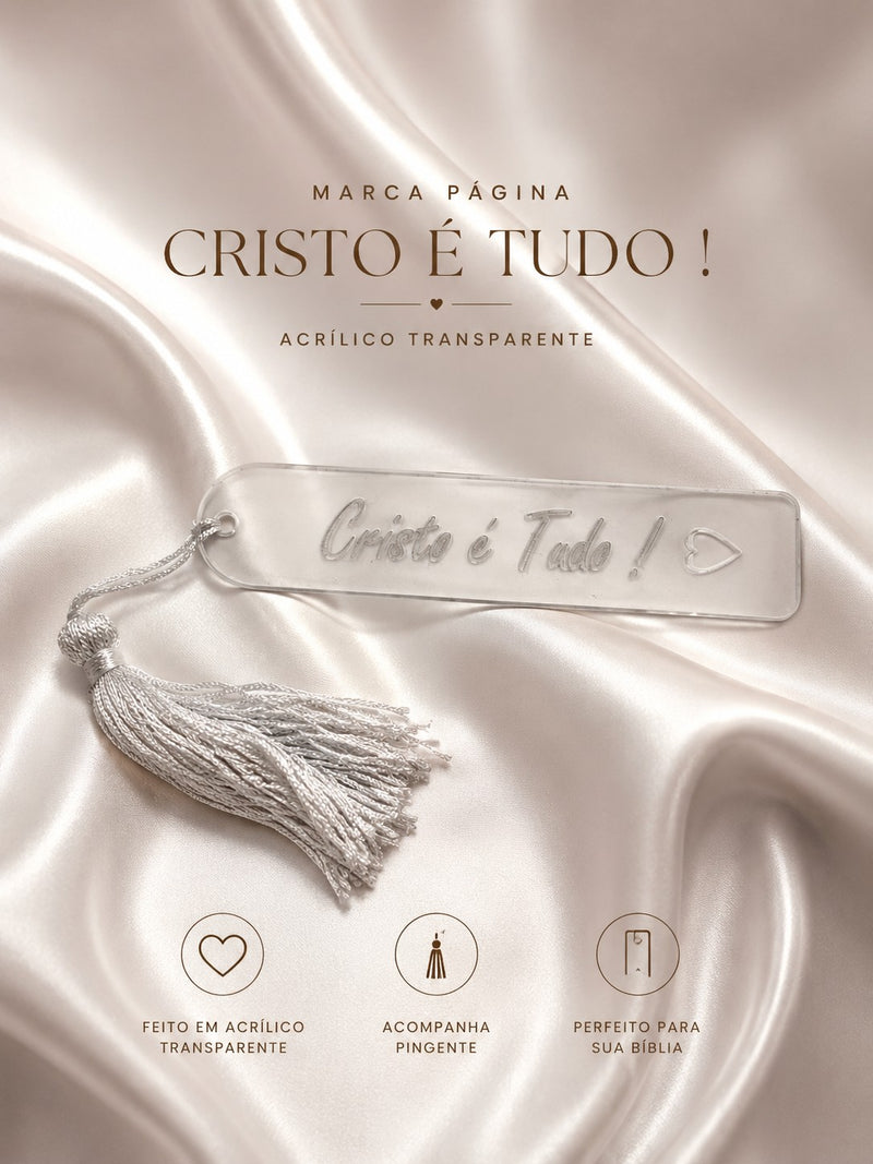 Marcador de Página Cristo Transparente Acrílico Espelhado Luxo Para Bíblia e Livros
