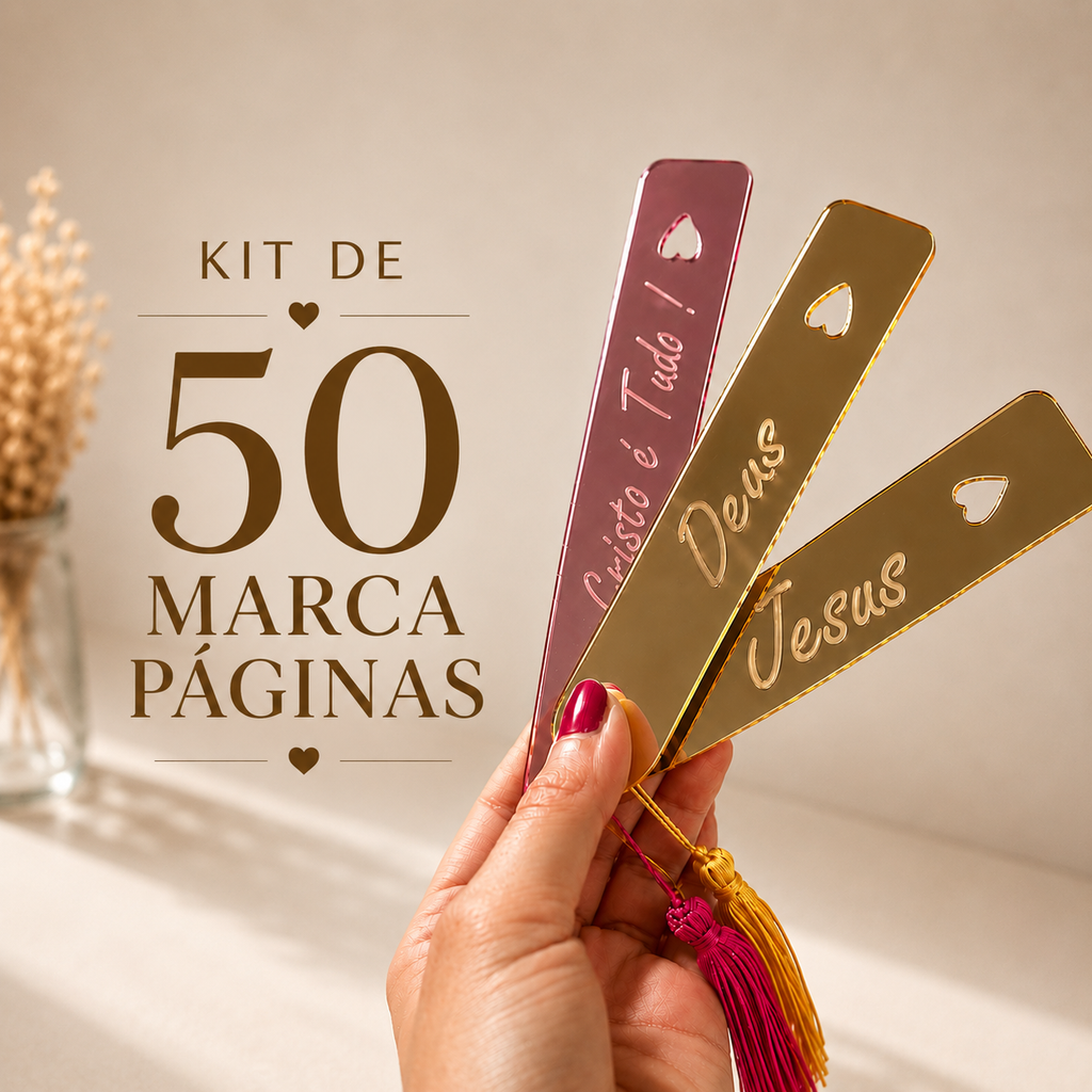 Kit 50 Marca Páginas Variados - Marcador de Página Jesus, Cristo e Deus Acrílico Espelhado Luxo Para Bíblia e Livros
