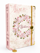 Bíblia Sagrada Letra Hipergigante PPM Capa Dura Círculo Floral Rosa Feminina Com Elástico Harpa ARC