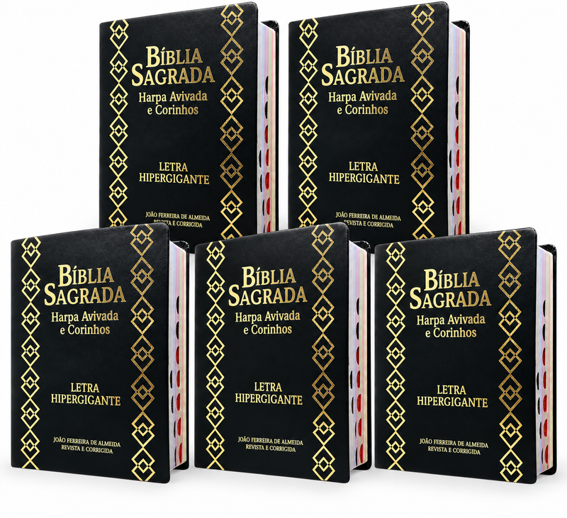 Kit 5 Bíblias Sagradas Preta Letra Hipergigante Capa Semi Flexível Com Harpa e Índice King Cross Arc