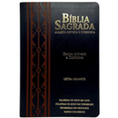 Bíblia Arabesco Café e Preta Letra Gigante Capa Flexível Luxo Pu Com Harpa e Índice Masculina Arc