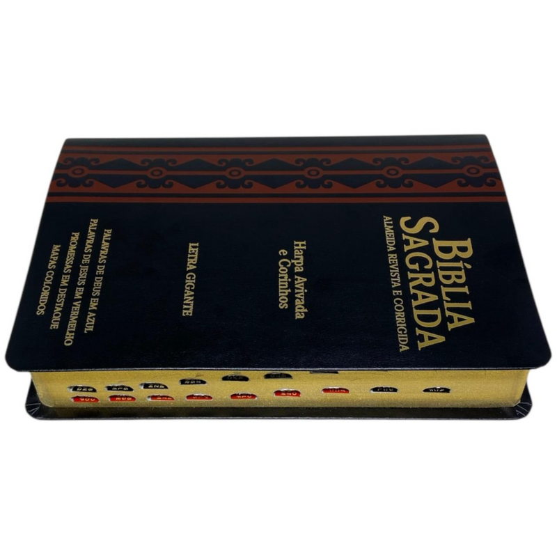 Bíblia Arabesco Café e Preta Letra Gigante Capa Flexível Luxo Pu Com Harpa e Índice Masculina Arc