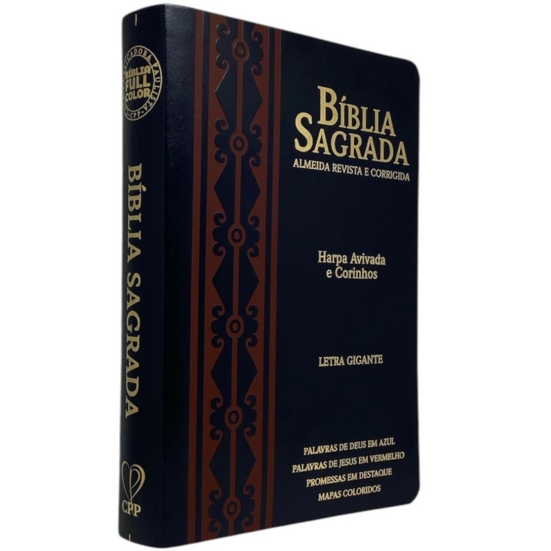 Bíblia Arabesco Café e Preta Letra Gigante Capa Flexível Luxo Pu Com Harpa e Índice Masculina Arc