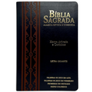 Bíblia Arabesco Café e Preta Letra Gigante Capa Flexível Luxo Pu Com Harpa Masculina Arc