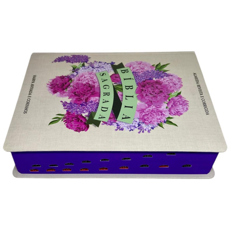 Bíblia Sagrada Letra Jumbo Capa Dura Com Harpa ARC Arranjo Floral Com Capa Protetora e Índice