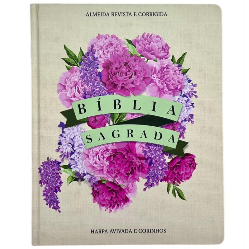 Bíblia Arranjo Floral Roxa Letra Jumbo Capa Dura Com Harpa e Índice Feminina Arc