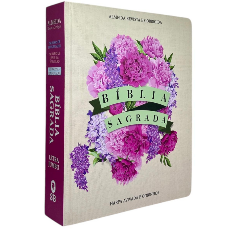 Bíblia Sagrada Cristã Letra Jumbo Grande Capa Dura Com Harpa ARC Arranjo Floral Com Capa Protetora