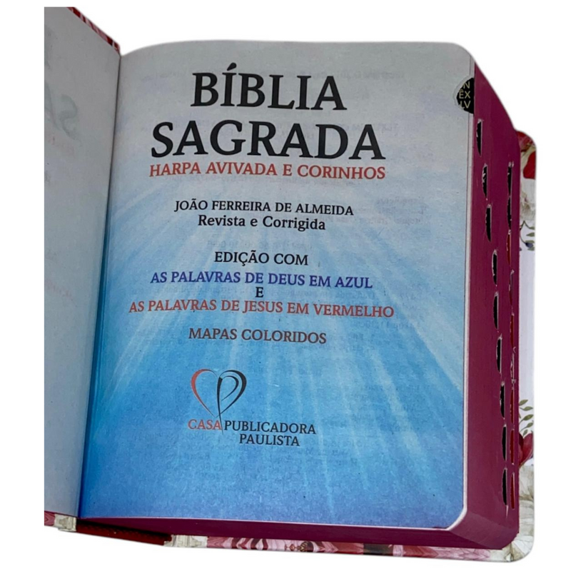 Bíblia Arranjo Flores Letra Grande Capa Dura Com Harpa e Índice Feminina Arc