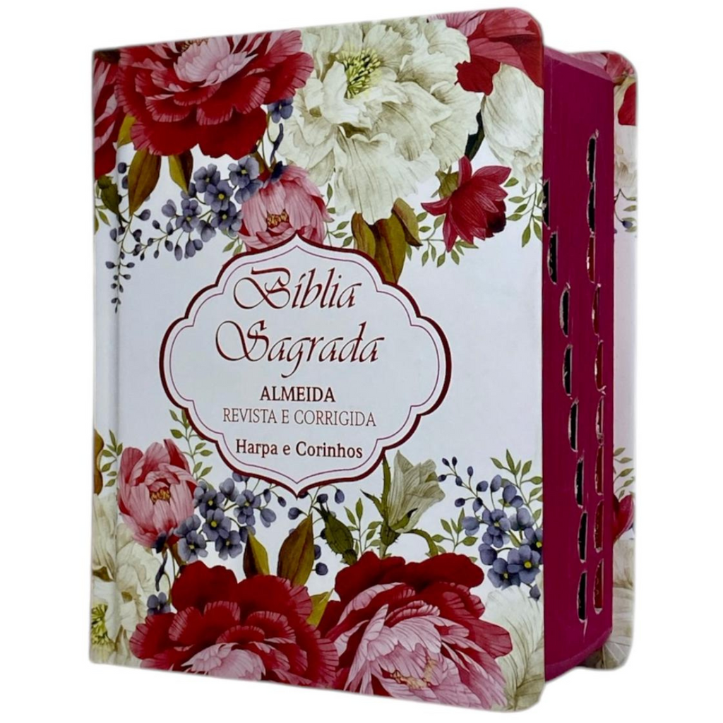 Bíblia Arranjo Flores Letra Grande Capa Dura Com Harpa e Índice Feminina Arc