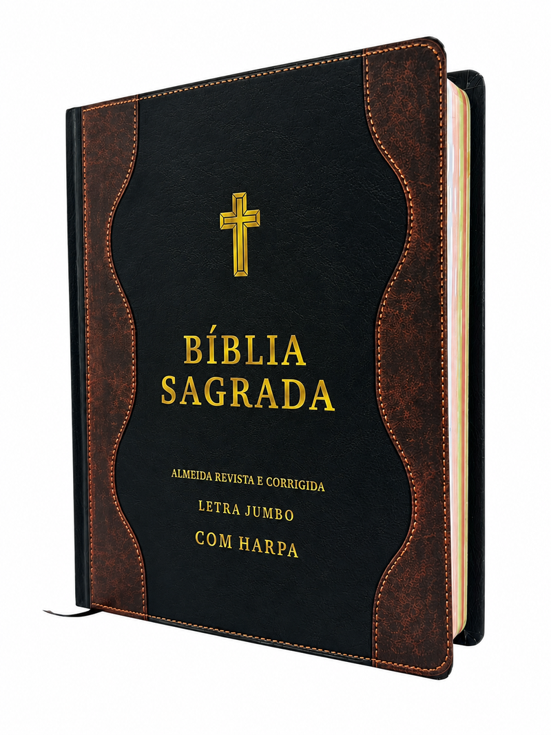 Bíblia Sagrada Letra Grande Jumbo Cor Preta Luxo Com Harpa e Divisão Linguagem Arc Para Homem