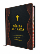 Kit Capa Protetora + Bíblia Cor Preta e Marrom Letra Jumbo Capa Dura Com Índice Harpa  Masculina Arc