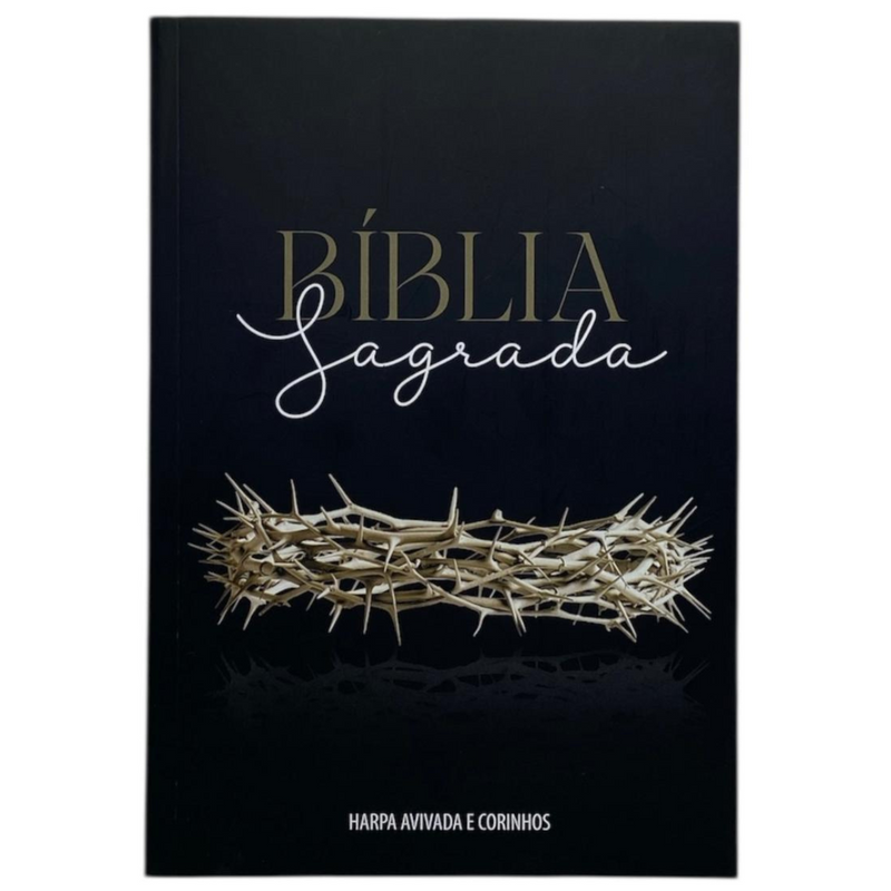 Bíblia Coroa Preta Letra Gigante Capa Brochura Com Harpa Masculina e Feminina Arc