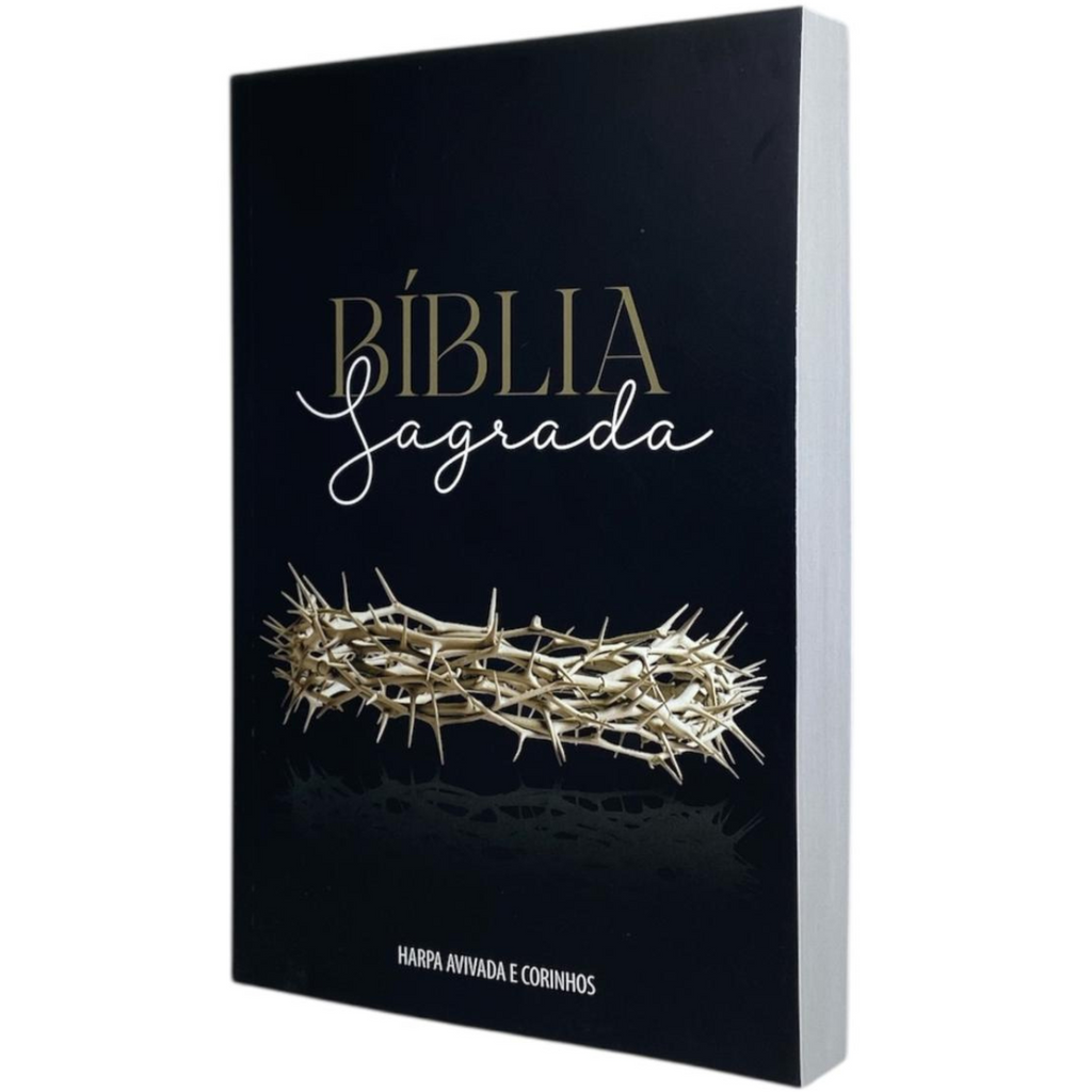 Bíblia Coroa Preta Letra Gigante Capa Brochura Com Harpa Masculina e Feminina Arc