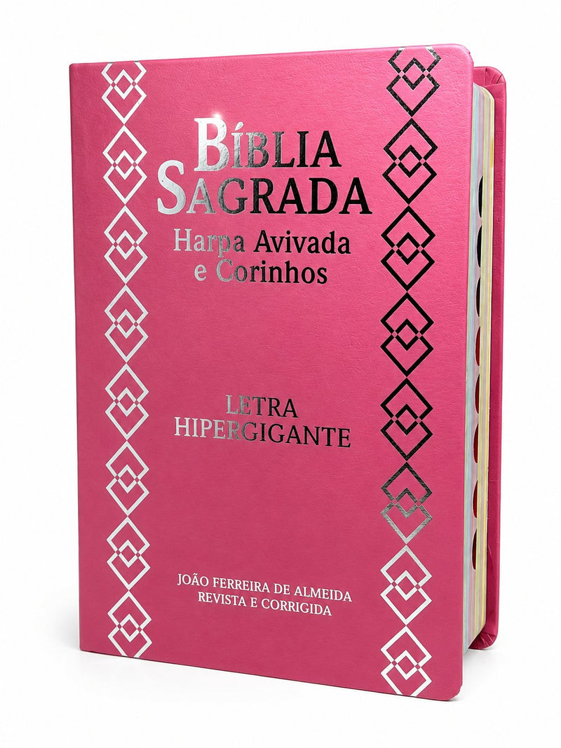 Bíblia Sagrada Rosa Luxo Letra Hipergigante Com Índice Capa Semi Flexível Com Harpa Full Color Arc