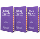 Kit 3 Bíblias Feminina Sagrada Letra Gigante Semi Flexível PPM Lilás Harpa com Índice ARC