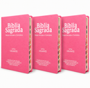 Kit 3 Bíblias Feminina Sagrada Letra Gigante Semi Flexível PPM Rosa Harpa com Índice ARC