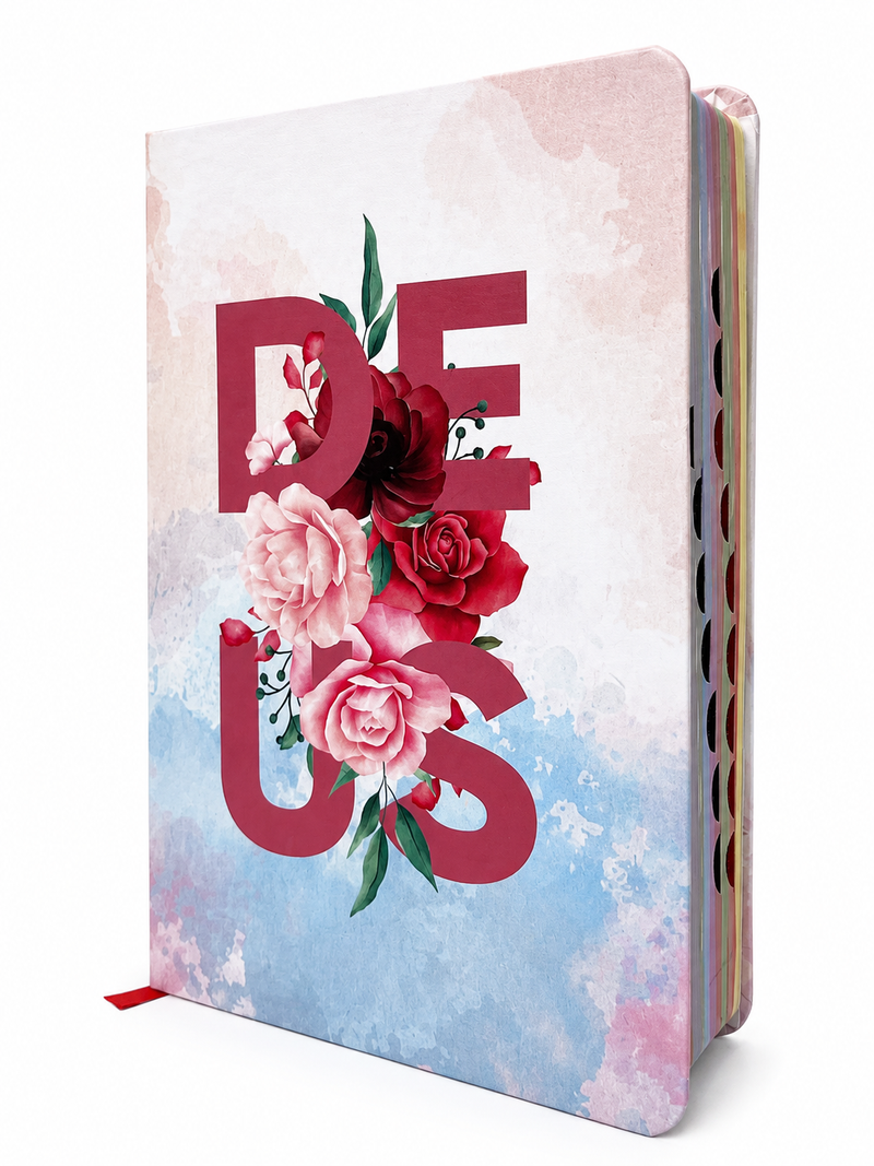 Bíblia Deus Floral Letra Gigante Capa Flexível Com Harpa e Índice Feminina Arc