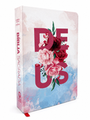 Bíblia Deus Floral Letra Gigante Capa Flexível Com Harpa e Índice Feminina Arc