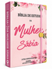 Bíblia Sagrada Mulher Sábia Estudo Capa Luxo Flexível Rosa Arc Letra Hipergigante Com Elástico Lateral e Índice