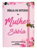 Bíblia Sagrada Mulher Sábia Estudo Capa Luxo Flexível Rosa Arc Letra Hipergigante Com Elástico Lateral e Índice