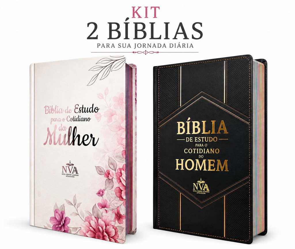 Kit 2 Bíblias de Estudo para o Cotidiano do Homem e Mulher Capa Dura NVA Gigante Masc e Fem Casal
