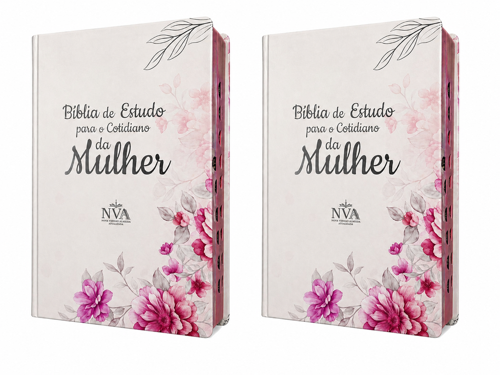 Kit 2 Bíblias de Estudo para o Cotidiano da Mulher Capa Dura Full Color Cerejeira Rosa NVA Gigante Feminina com Índice