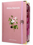 Bíblia Sagrada Letra Hipergigante PPM Capa Dura Flor Rosa Feminina Com Harpa e Abas Adesivas ARC
