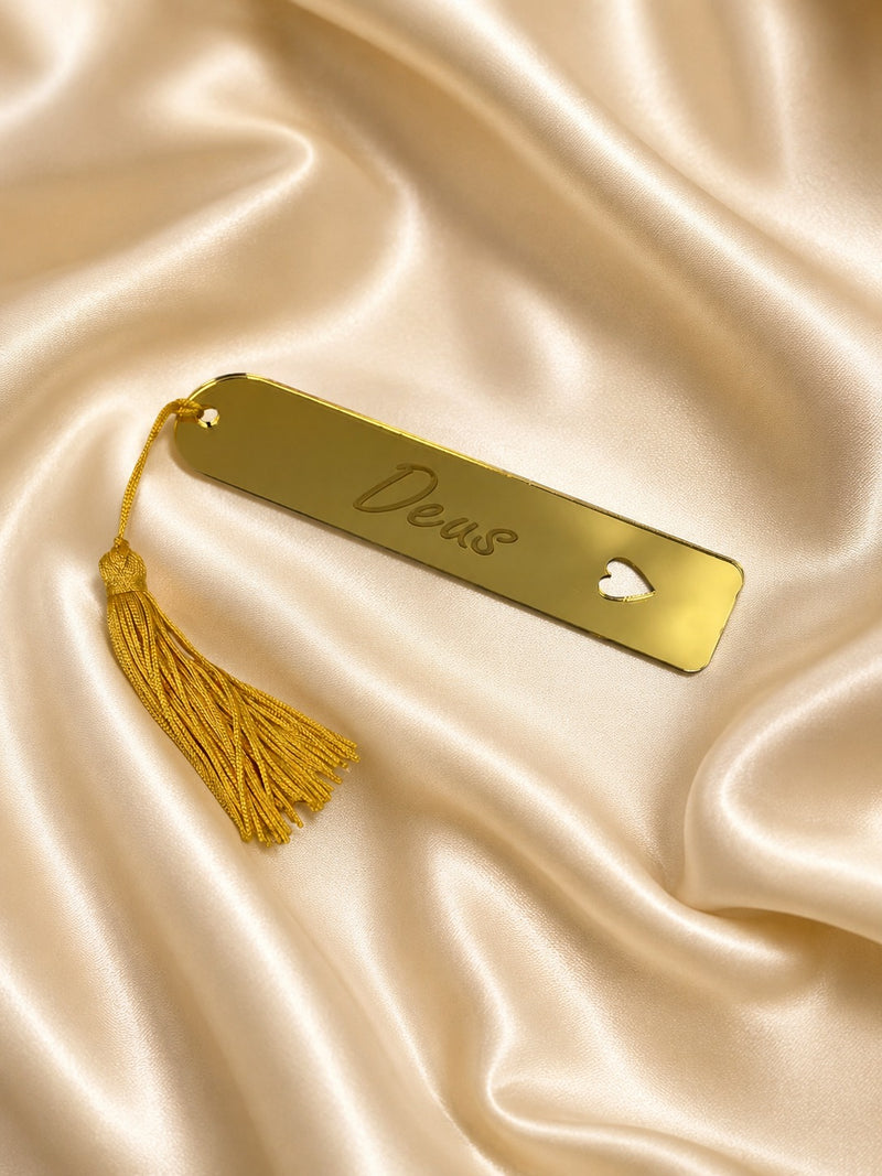 Marca Página Deus Acrílico Dourado Espelhado Luxo Para Bíblia e Livros