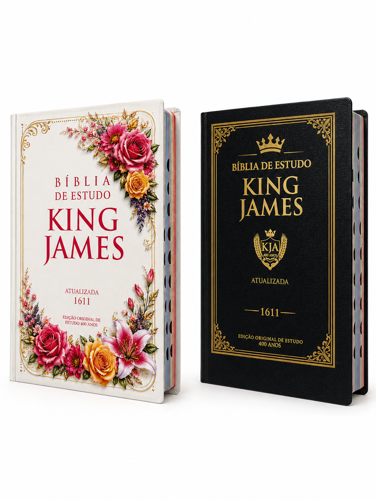 Kit 2 Bíblias Cristãs de Estudo King James Atualizada - Primavera & Imperial- Capa Dura Letra Gigante Com Índice