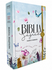 Bíblia Feminina Evangélica C/ Elástico Divisória e Harpa ARC Jardim Secreto Azul Capa Dura Letra Hipergigante
