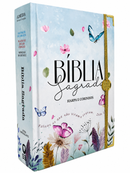 Bíblia Feminina Evangélica C/ Elástico Divisória e Harpa ARC Jardim Secreto Azul Capa Dura Letra Hipergigante