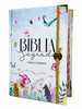 Bíblia Feminina Evangélica C/ Elástico Divisória e Harpa ARC Jardim Secreto Azul Capa Dura Letra Hipergigante