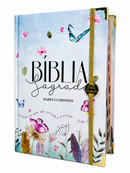 Bíblia Feminina Evangélica C/ Elástico Divisória e Harpa ARC Jardim Secreto Azul Capa Dura Letra Hipergigante