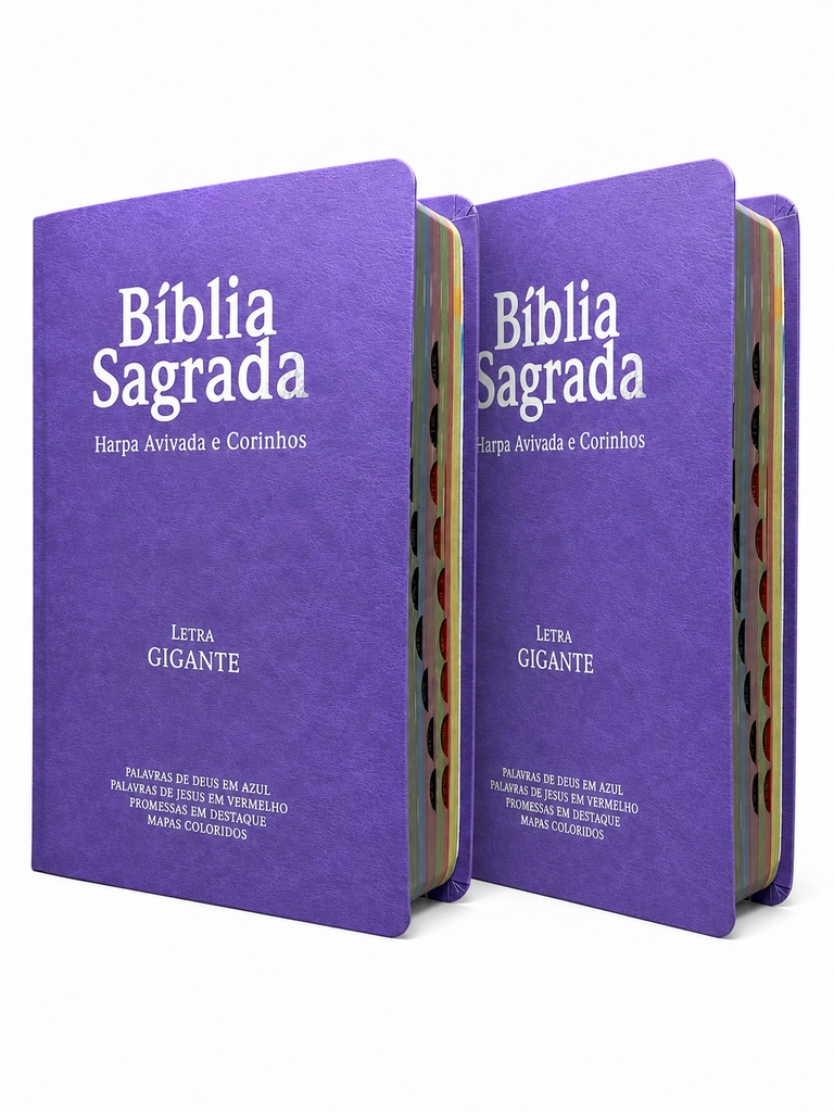 Kit 02 Bíblias Lilás Evangélicas Letra Gigante Capa Semiflexível ARC Com Harpa e Índice Feminina