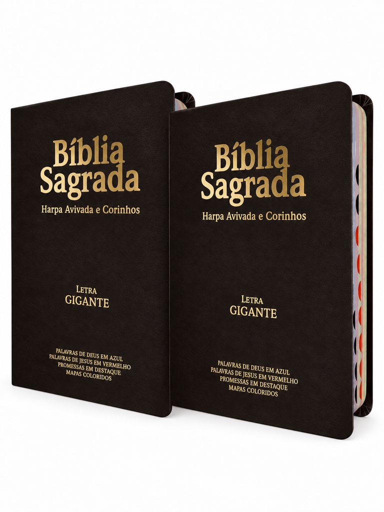 Kit 02 Bíblias Marrom Evangélicas Letra Gigante Capa Semiflexível ARC Com Harpa e Índice Fem & Masc