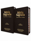 Kit 02 Bíblias Marrom Evangélicas Letra Gigante Capa Semiflexível ARC Com Harpa e Índice Fem & Masc