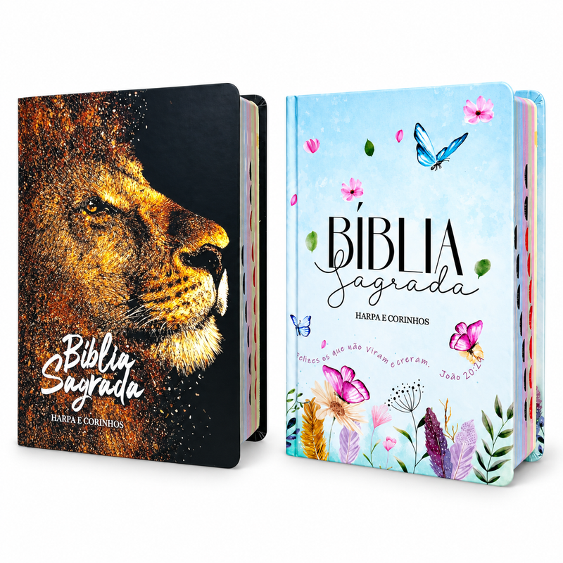 Kit 2 Bíblias Cristãs Casal Jardim Secreto e Levantado Capa Dura Letra Hipergigante ARC Índice Feminina & Masculina