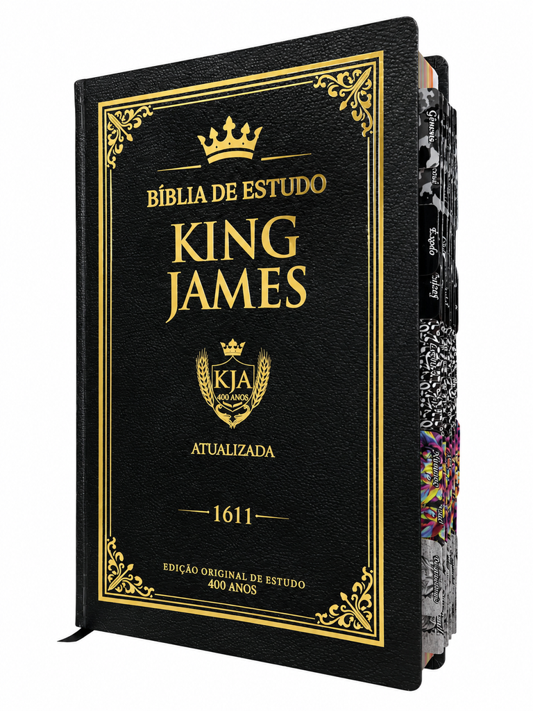 Bíblia de Estudo Tradicional Letra Hipergigante Capa Dura Com Abas Adesivas Feminina e Masculina King James