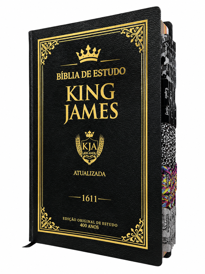 Bíblia de Estudo Tradicional Letra Hipergigante Capa Dura Com Abas Adesivas Feminina e Masculina King James