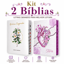 Kit 2 Bíblias Feminina Sagrada Capa Dura Letra Gigante e Hipergigante Harpa ARC Floral e Coração
