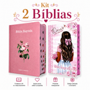 Kit 2 Bíblias Feminina Sagrada Letra Gigante Semi Flexível e Hipergigante Capa Dura Harpa ARC Flor Rosa e Deus é Bom