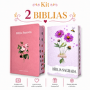 Kit 2 Bíblias Feminina Sagrada Letra Gigante Semi Flexível e Hipergigante Capa Dura Harpa ARC Flor Rosa e Números 6.29