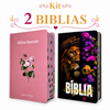 Kit 2 Bíblias Feminina Sagrada Letra Gigante Semi Flexível e Hipergigante Capa Dura Harpa ARC Flor Rosa e Salmos 91