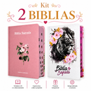 Kit 2 Bíblias Femininas Sagradas Capa Dura Letra Gigante e Hipergigante Harpa ARC Flor Rosa e Leão Rosa