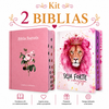 Kit 2 Bíblias Femininas Sagradas Capa Dura Letra Gigante e Hipergigante Harpa ARC Flor Rosa e Seja Forte Rosa
