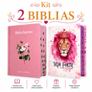 Kit 2 Bíblias Femininas Sagradas Capa Dura Letra Gigante e Hipergigante Harpa ARC Flor Rosa e Seja Forte Rosa