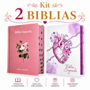 Kit 2 Bíblias Feminina Sagrada  Letra Gigante Semi Flexível e Hipergigante Capa Dura  Harpa ARC Flor Rosa e Borboleta