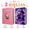 Kit 2 Bíblias Feminina Sagrada Letra Gigante Semi Flexível e Hipergigante Capa Dura Harpa ARC Flor Rosa e Leão Eterno