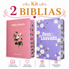 Kit 2 Bíblias Feminina Sagrada Letra Gigante Semi Flexível e Hipergigante Capa Dura Harpa ARC Flor Rosa e Deus seja louvado